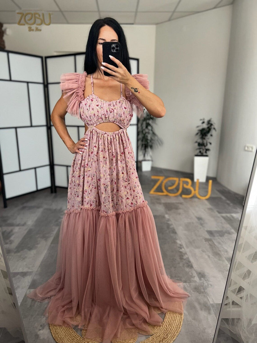 Bellina Chiffon and Tulle Maternity Two - Piece Boho Dresses - Pregnancy - maternity clothes - ZeBu Be You