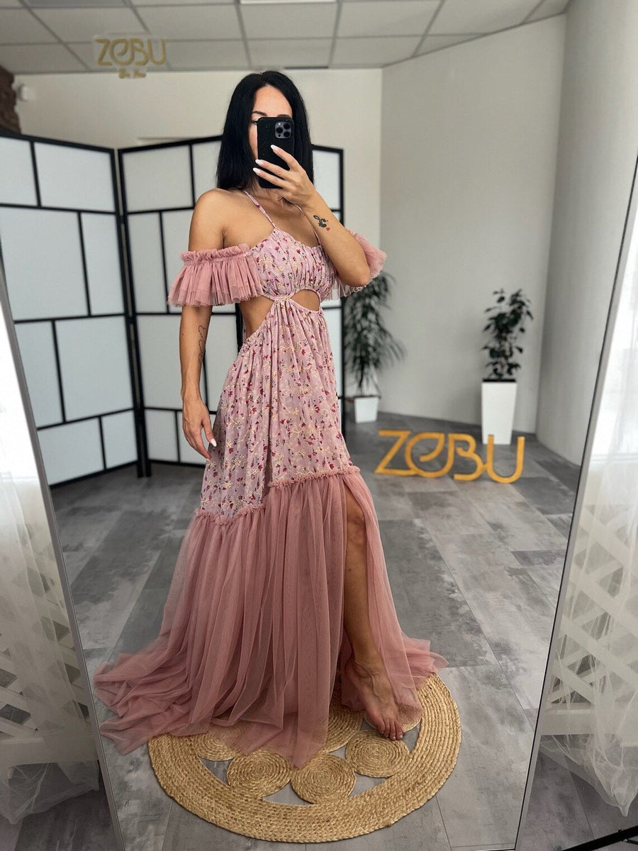 Bellina Chiffon and Tulle Maternity Two - Piece Boho Dresses - Pregnancy - maternity clothes - ZeBu Be You