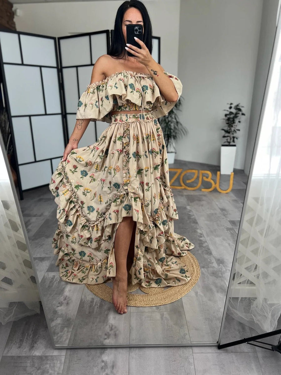 Full Floral Inner Light Linen Two Piece Maternity Dress - Pregnancy - maternity clothes - ZeBu Be You
