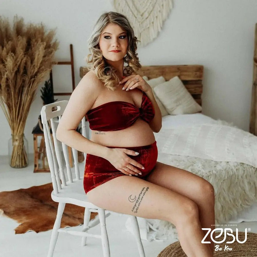 Juliette Velvet Maternity Bodysuit for Pregnancy Photoshoot - Pregnancy - maternity clothes - ZeBu Be You