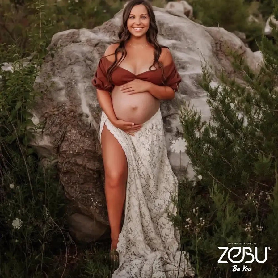 Karina Gauze and Lace Maternity Two - Piece Set for Photoshoot - Pregnancy - maternity clothes - ZeBu Be You