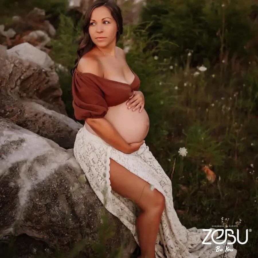 Karina Gauze and Lace Maternity Two - Piece Set for Photoshoot - Pregnancy - maternity clothes - ZeBu Be You