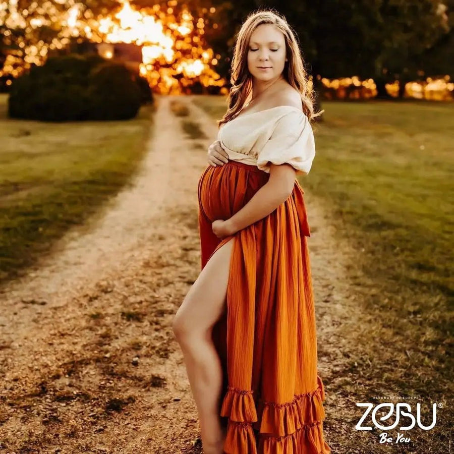 Kyara Two Piece Gauze Maternity Dress for Family Photoshoot - Pregnancy - maternity clothes - ZeBu Be You