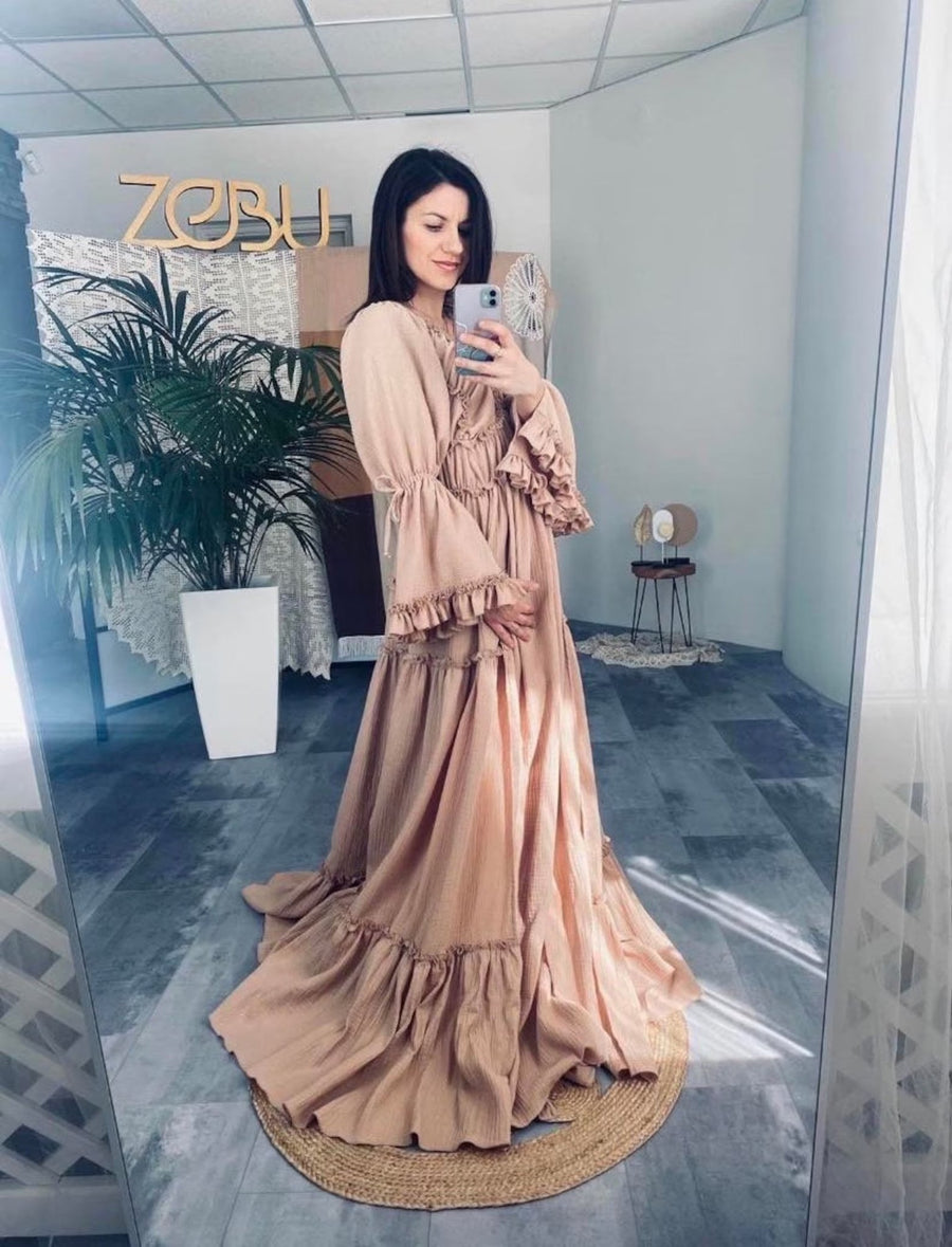 Lauren Maternity Gauze Unique Boho Dresses with Futter Sleeve - Pregnancy - maternity clothes - ZeBu Be You