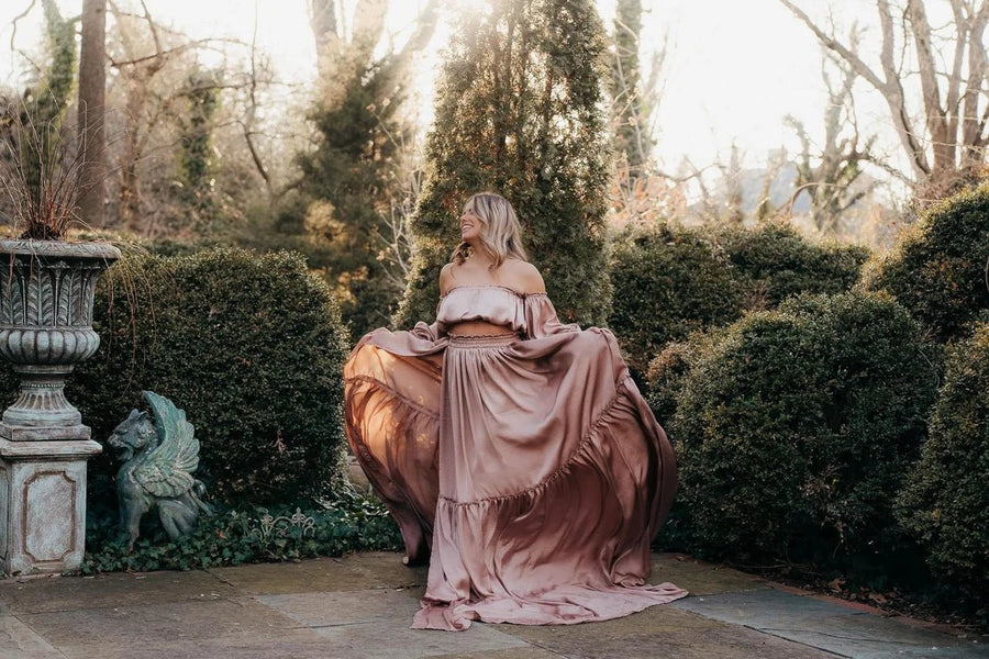 Melanie's Silk Two - Piece set for Maternity of non - Maternity Photoshoot - Pregnancy - maternity clothes - ZeBu Be You