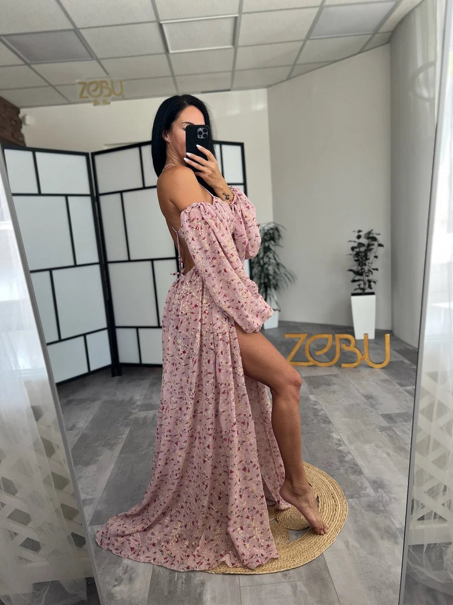 Orchid Petal Floral Chiffon Maternity Unique Boho Dresses - Pregnancy - maternity clothes - ZeBu Be You