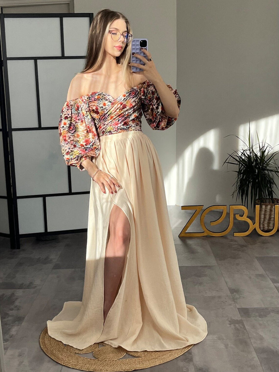 Ready to Ship 2 Floral tops+ 1 Beige Skirt for Photoshoot - Pregnancy - maternity clothes - ZeBu Be You