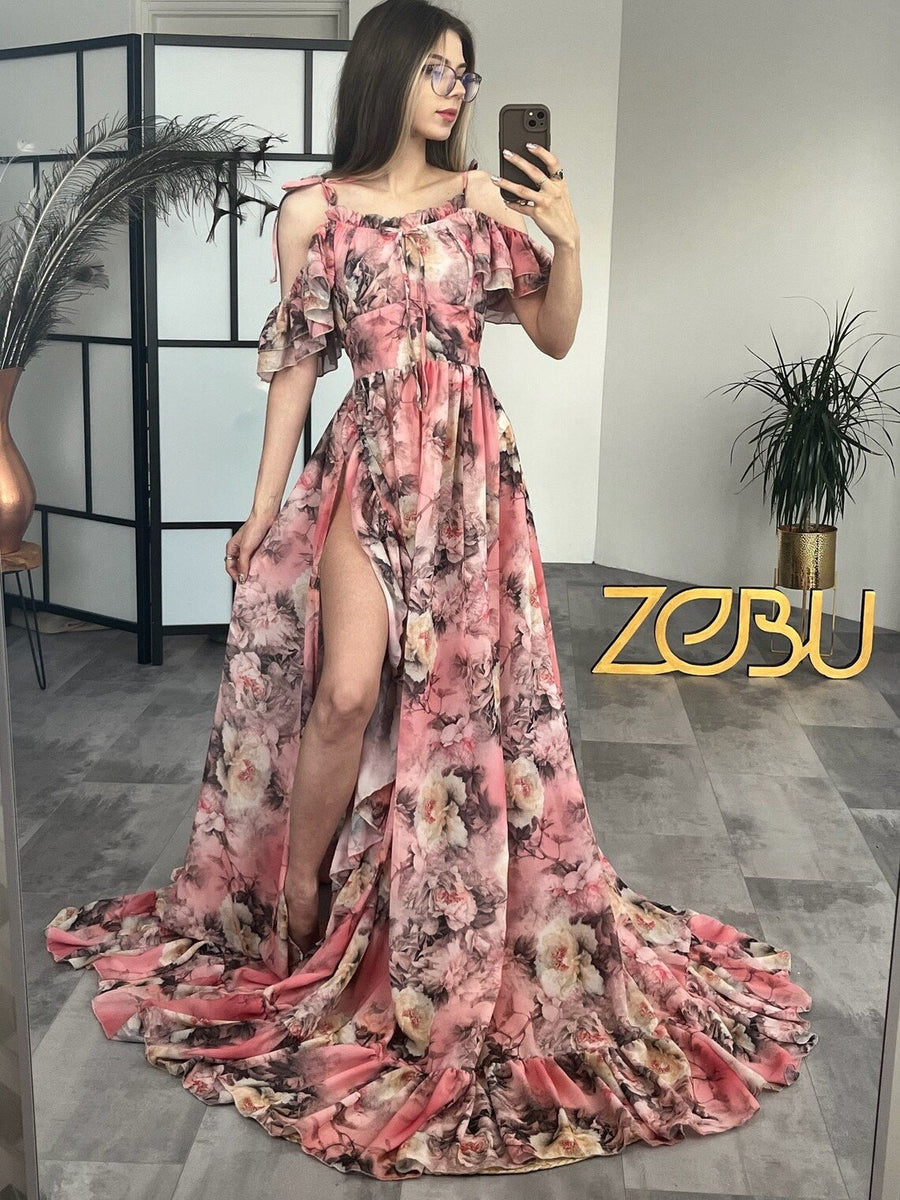 Roses Gown Chiffon Unique Boho Maternity Dresses - Pregnancy - maternity clothes - ZeBu Be You