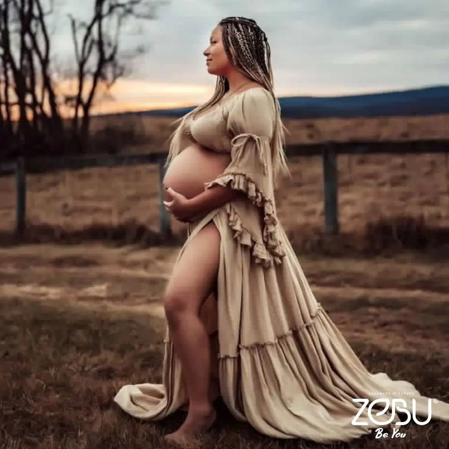 Sakira 2 - Piece Gauze Maternity Dress for Family Photoshoot - Pregnancy - maternity clothes - ZeBu Be You