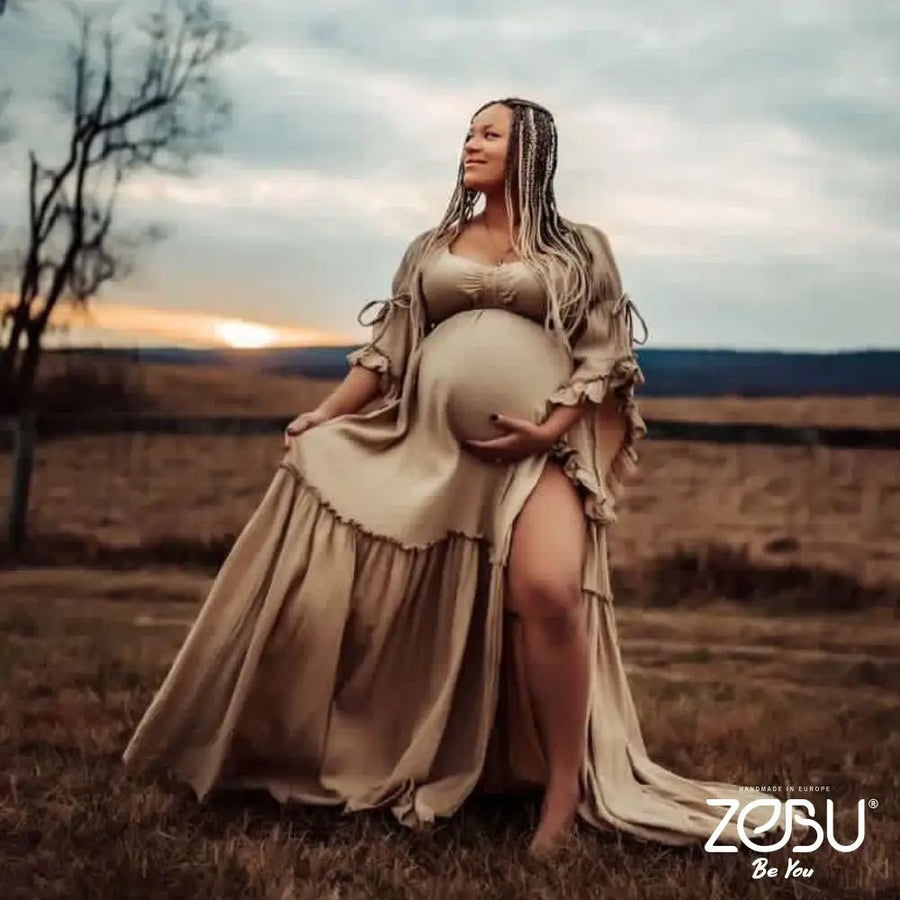 Sakira 2 - Piece Gauze Maternity Dress for Family Photoshoot - Pregnancy - maternity clothes - ZeBu Be You